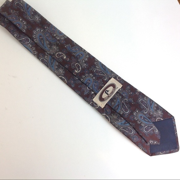 𝅺bert Pulitzer- Men's Neck Tie Brown‎ Blue Paisley… - Picture 2 of 5
